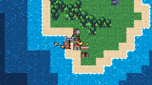 Heimathafen mit Schiffen auf einer Pixel-Insel